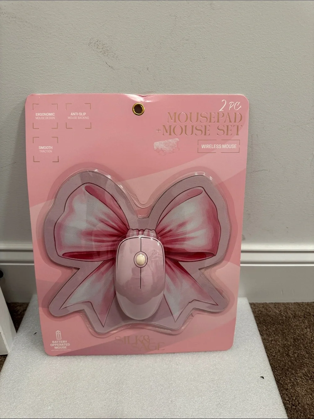 Pink Bow Mousepad and Wireless Mouse Set NIP
